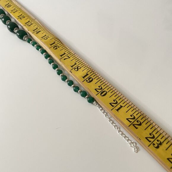 Earth Mined Emerald Green Gemstone Silver Tone Beaded Necklace Statement - Picture 7 of 7